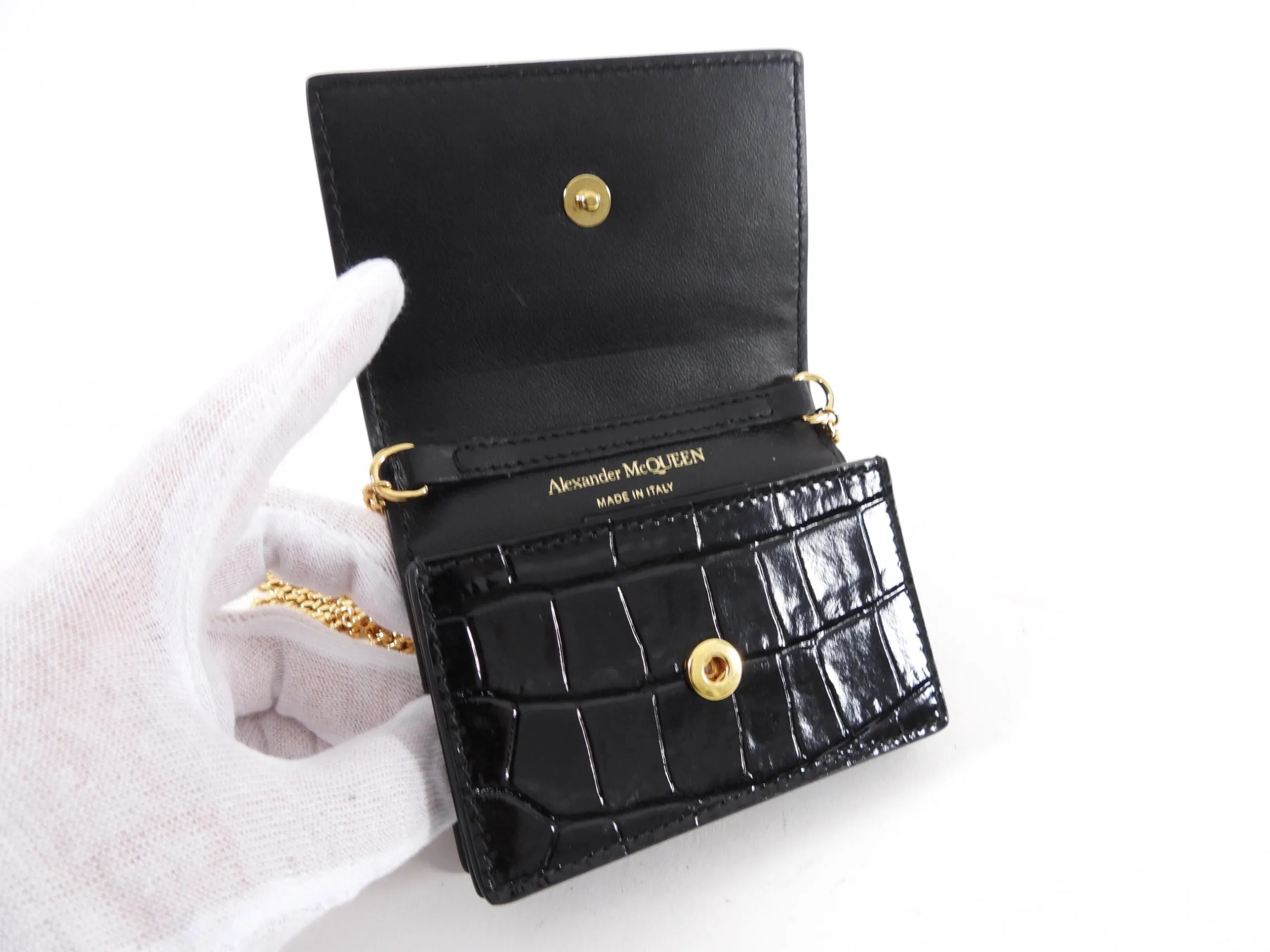 Alexander McQueen Black Embossed Card Holder on Chain