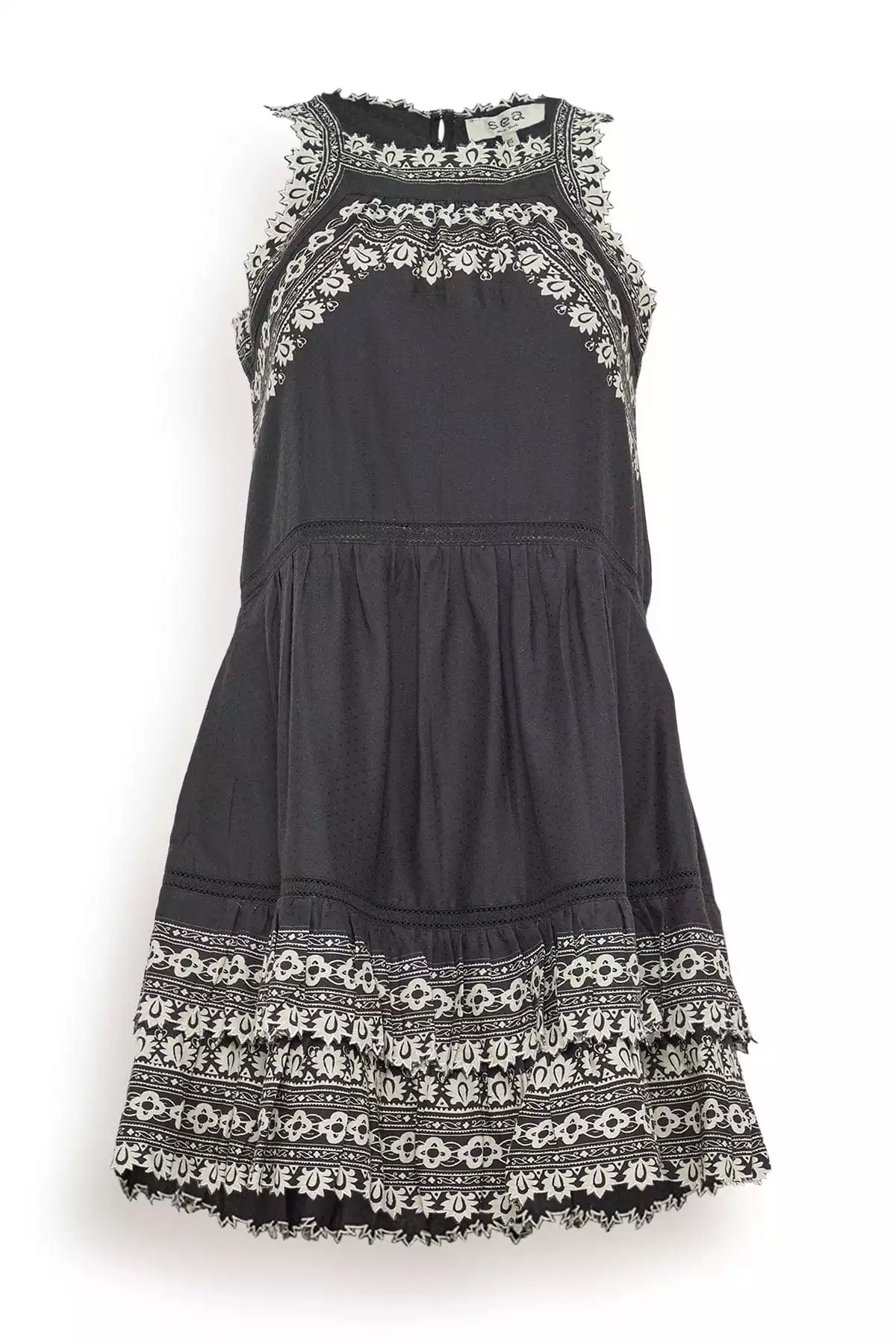 Amina Embroidered Tank Dress in Black