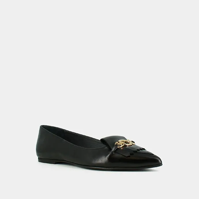 Ballet flats with gold bits in black leather