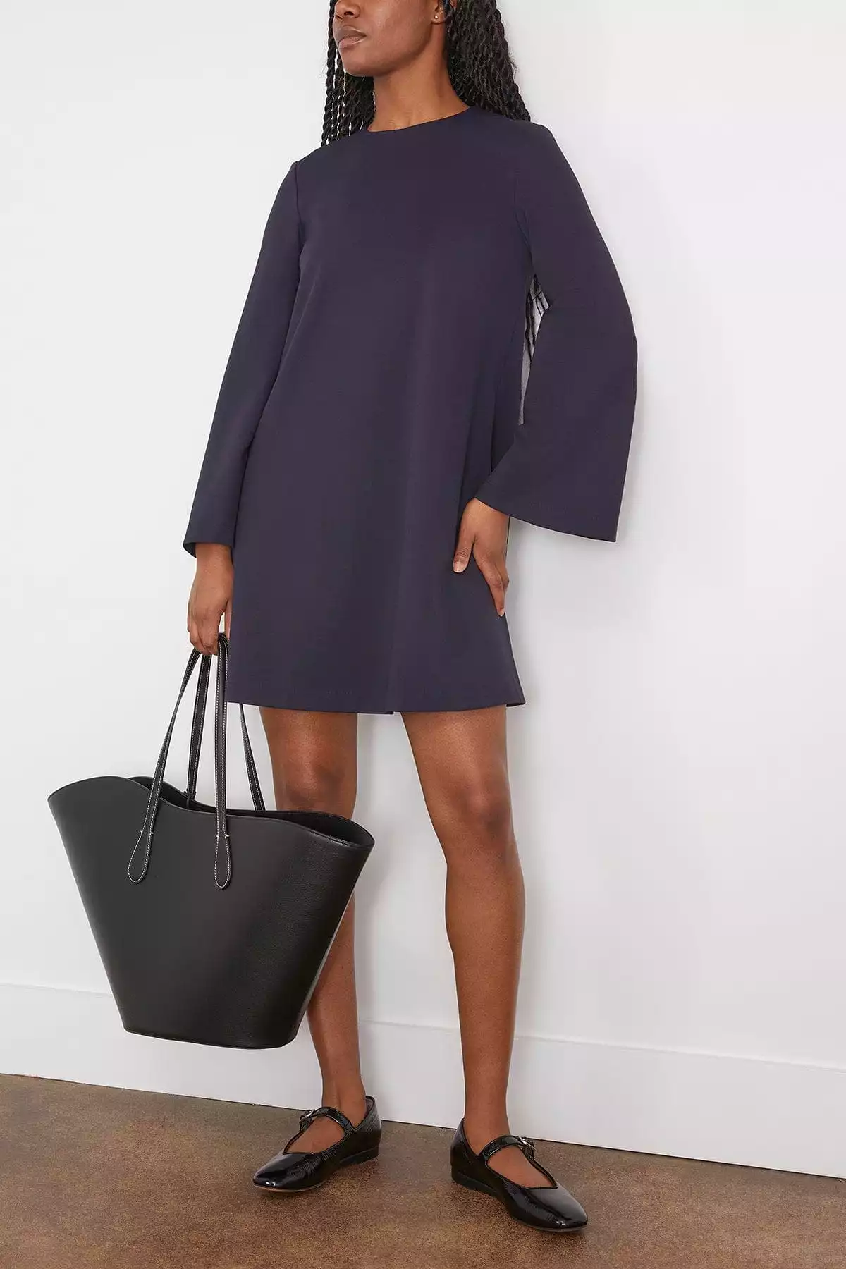 Bell Sleeves Dress in Navy Blue