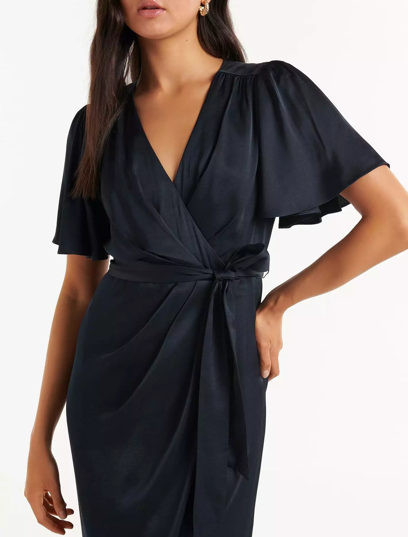 Carolina Satin Flutter Sleeve Midi Dress