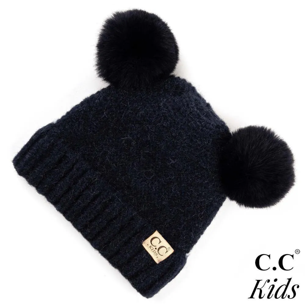 C.C Kids Ribbed Knit Double Pom Beanie- Navy