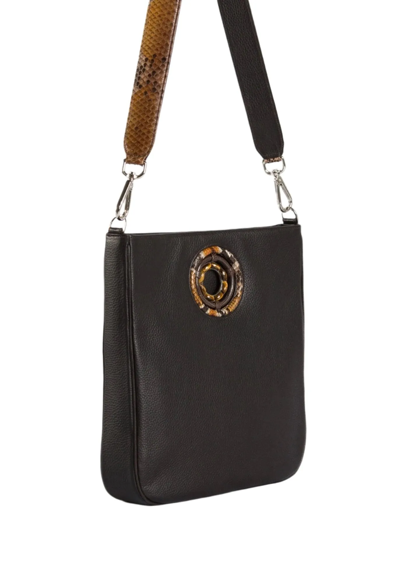 Cloe Jeweled Crossbody Tote - Brown Leather, Tiger Eye