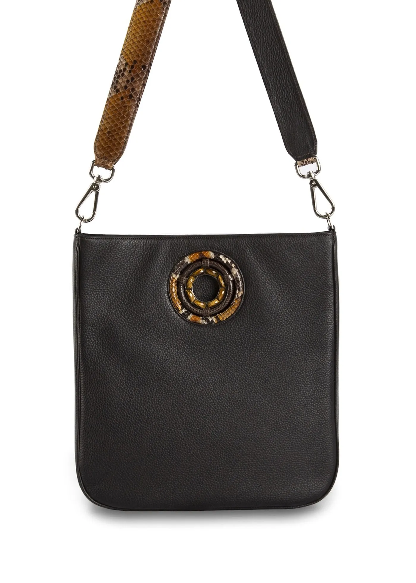 Cloe Jeweled Crossbody Tote - Brown Leather, Tiger Eye