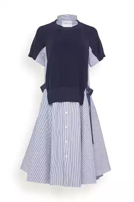 Cotton Knit Dress in Stripe Navy