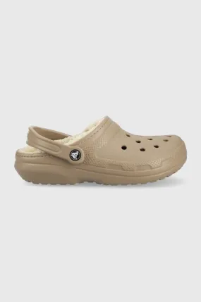 Crocs slippers Classic Lined Clog brown color