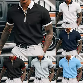 Cross-border new solid color POLO zipper men's T-shirt