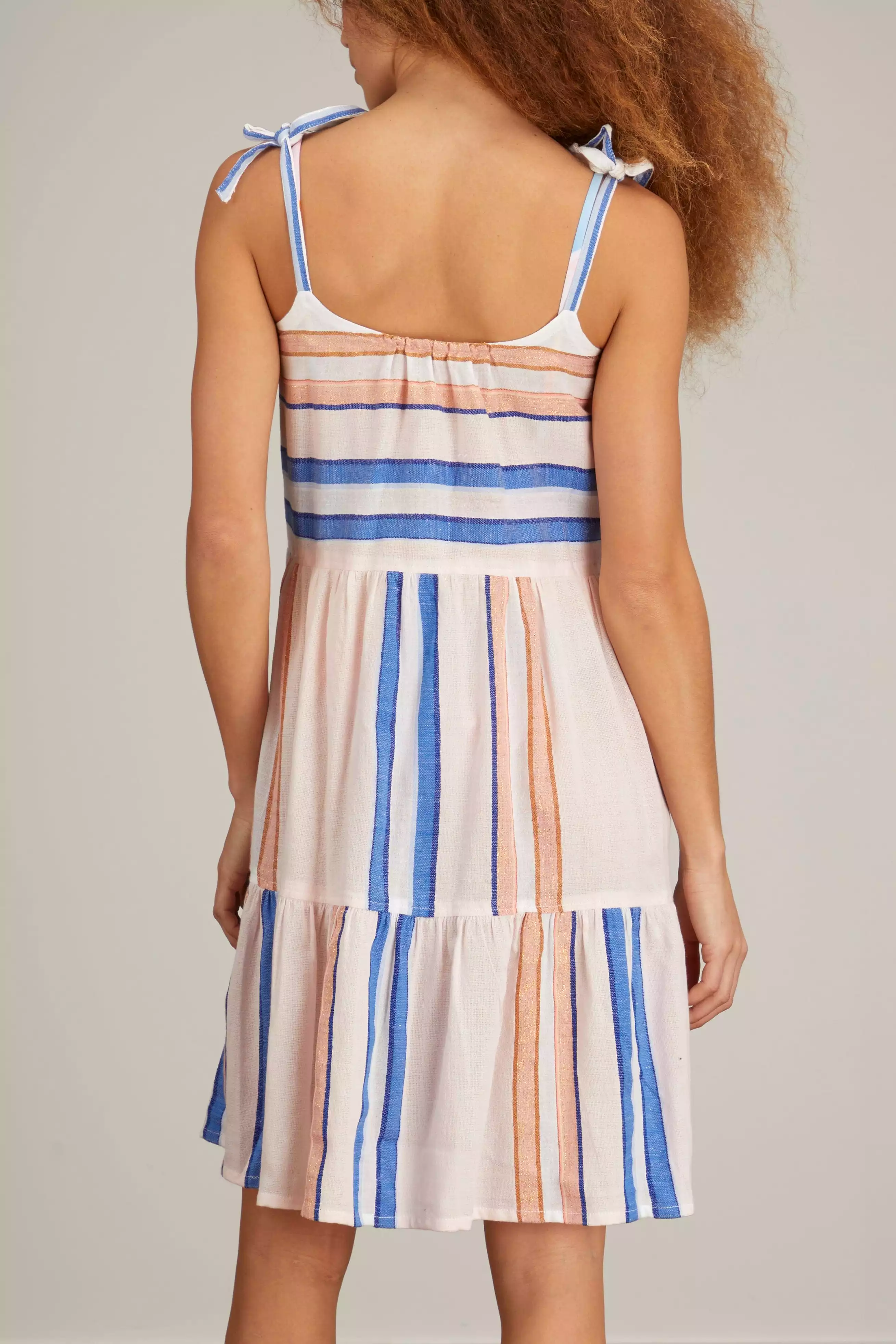 Eskedar Midi Cascade Dress in Stripe Seashell