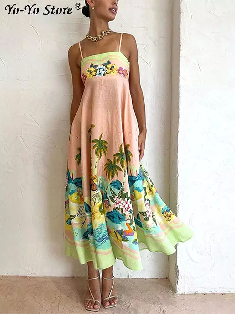 Floral Print A Lline Dress Women Sleeveless Tube Top High Waist Elegant Dresses 2023 Summer Fashion Prairie Chic Vestidos