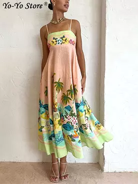 Floral Print A Lline Dress Women Sleeveless Tube Top High Waist Elegant Dresses 2023 Summer Fashion Prairie Chic Vestidos