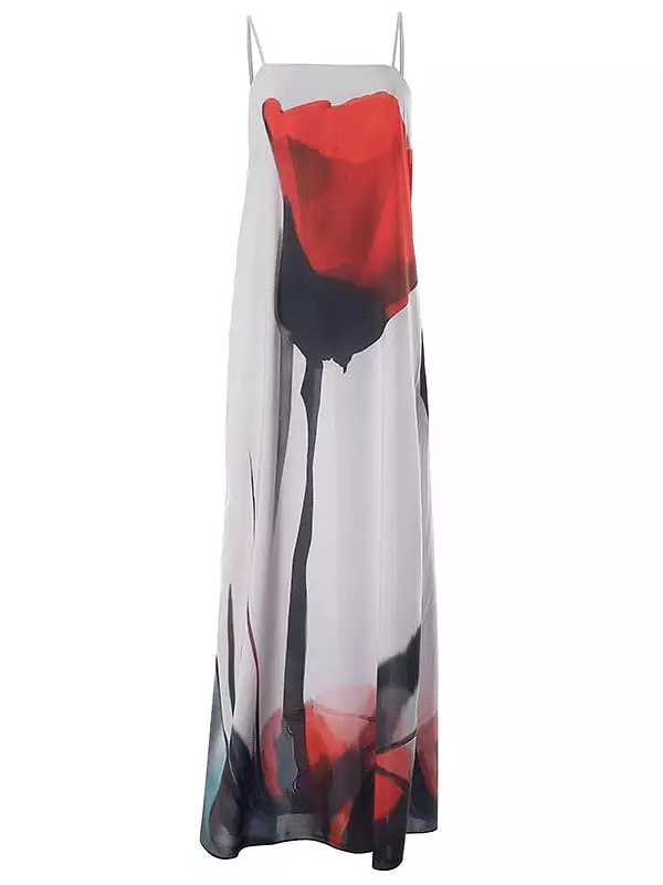 Flowing Maxi Dresses 2023 Summer Spaghetti Strap Floral Print Maxi Dress