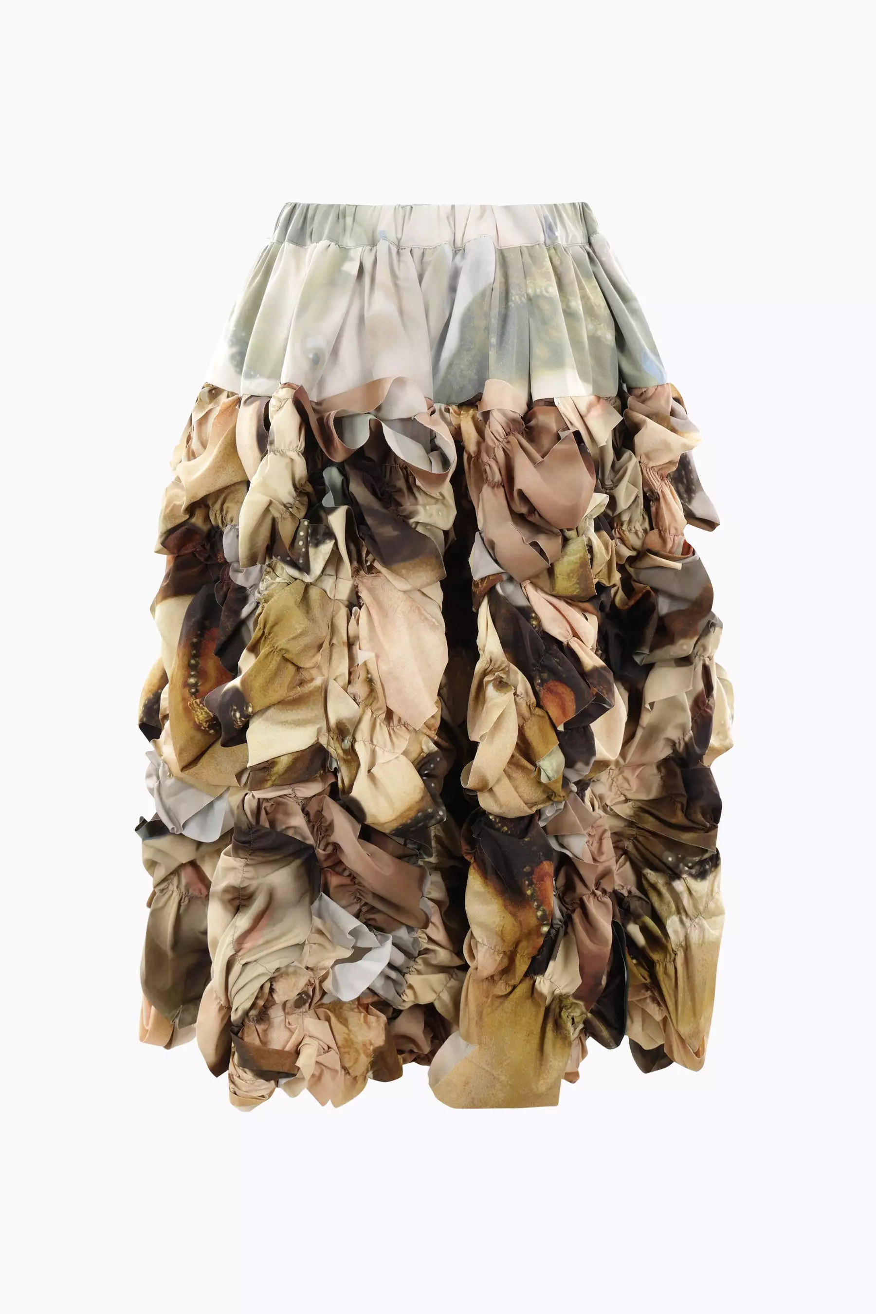 gathered printed nylon midi skirt