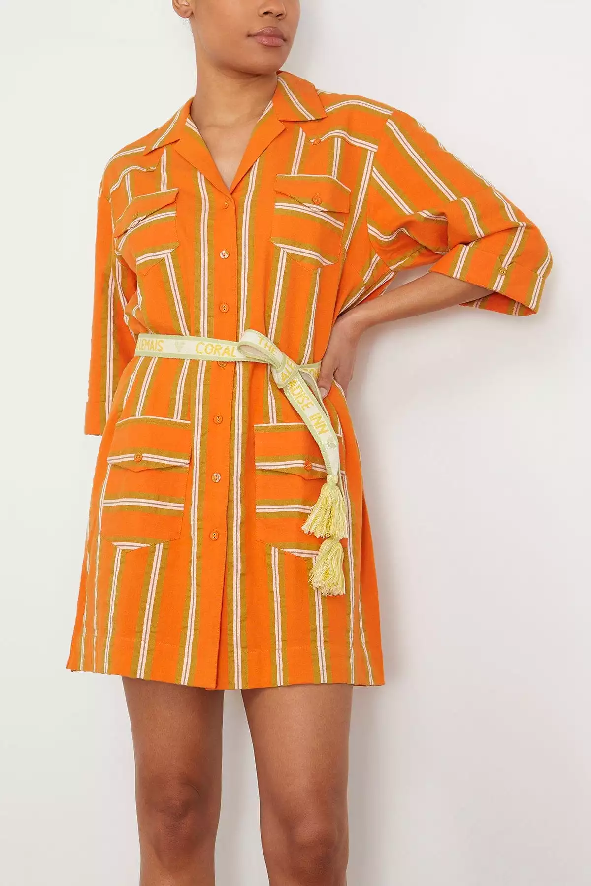 Gina Stripe Mini Dress in Tangerine