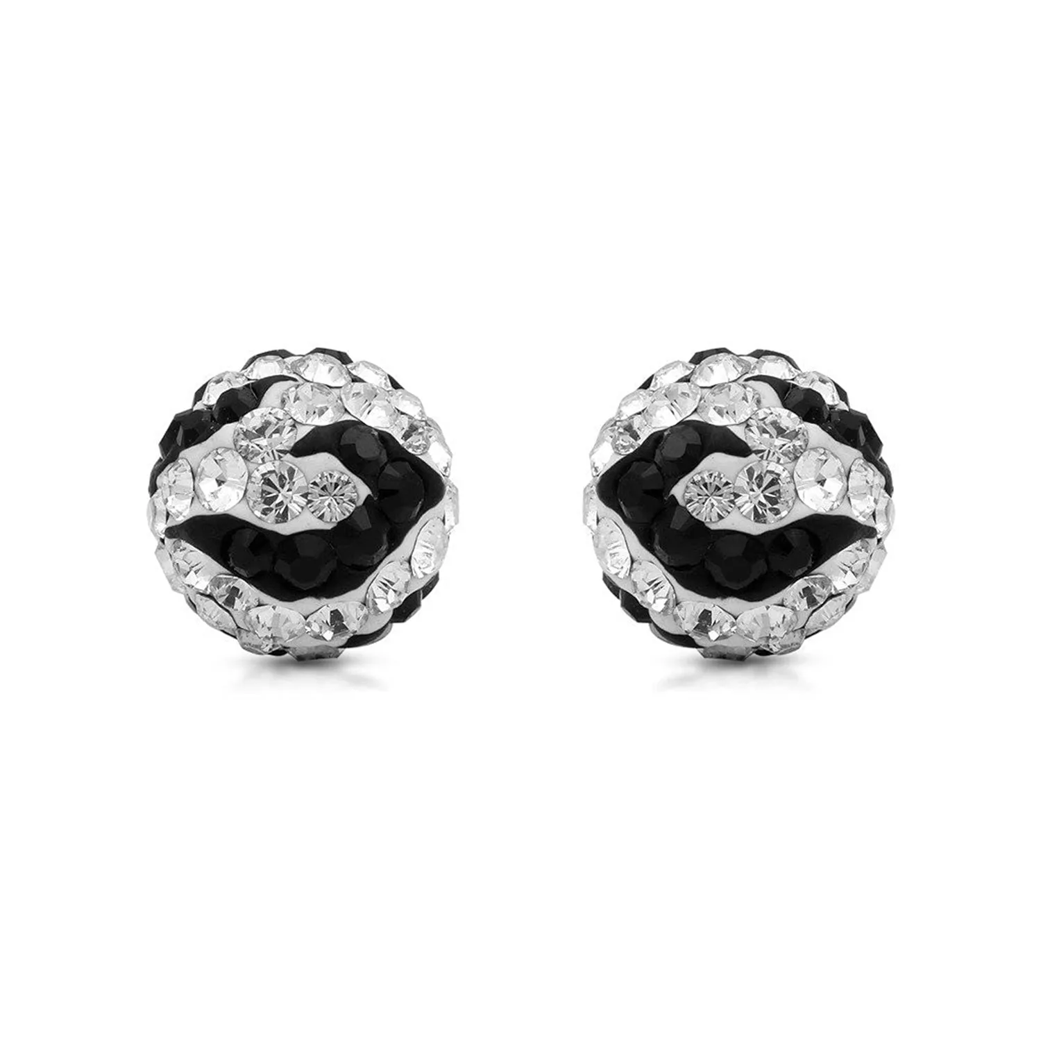 Jewelili 10K White Gold With White & Black Cubic Zirconia Crystal Stud Earrings