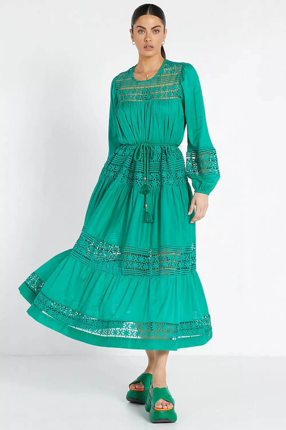 LACE INSERT MAXI DRESS EMERALD