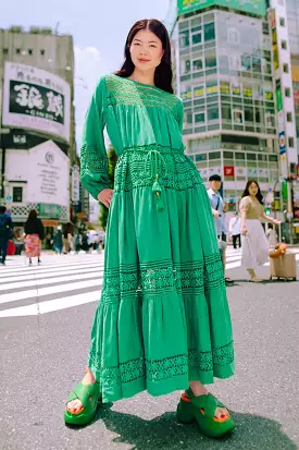 LACE INSERT MAXI DRESS EMERALD