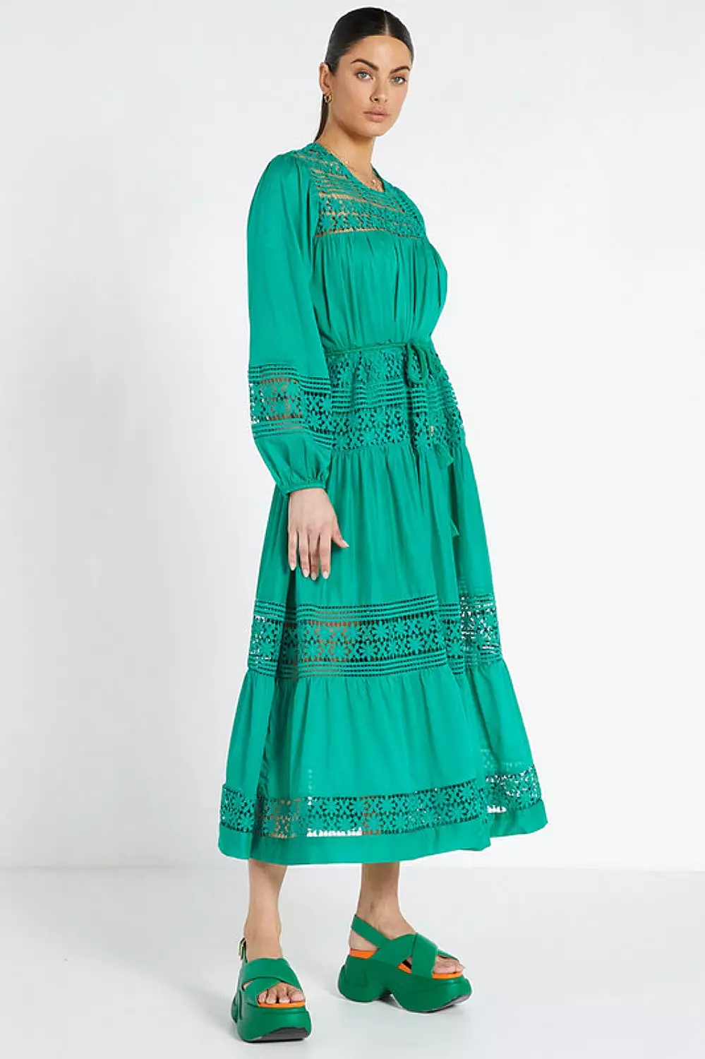 LACE INSERT MAXI DRESS EMERALD