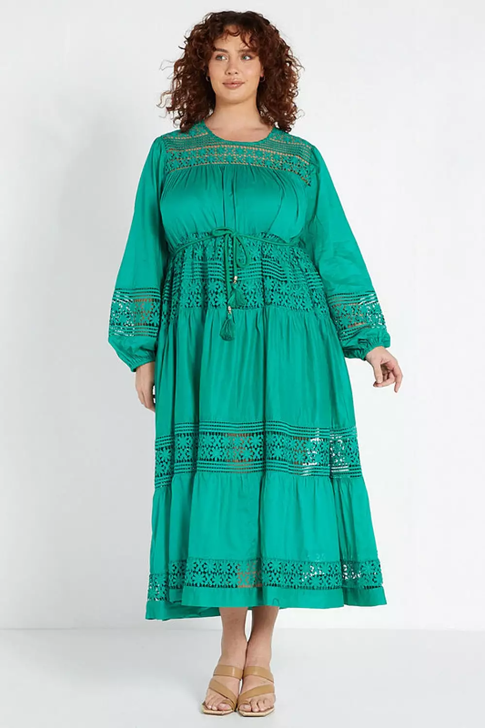 LACE INSERT MAXI DRESS EMERALD