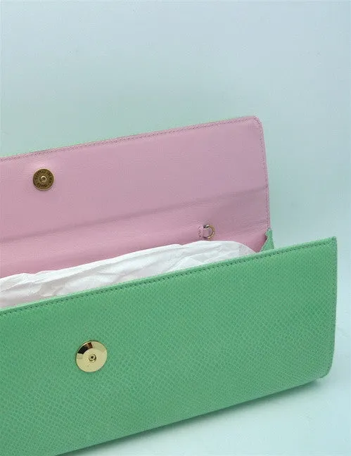 LAI Mint Lizard Clutch with Pink Interior