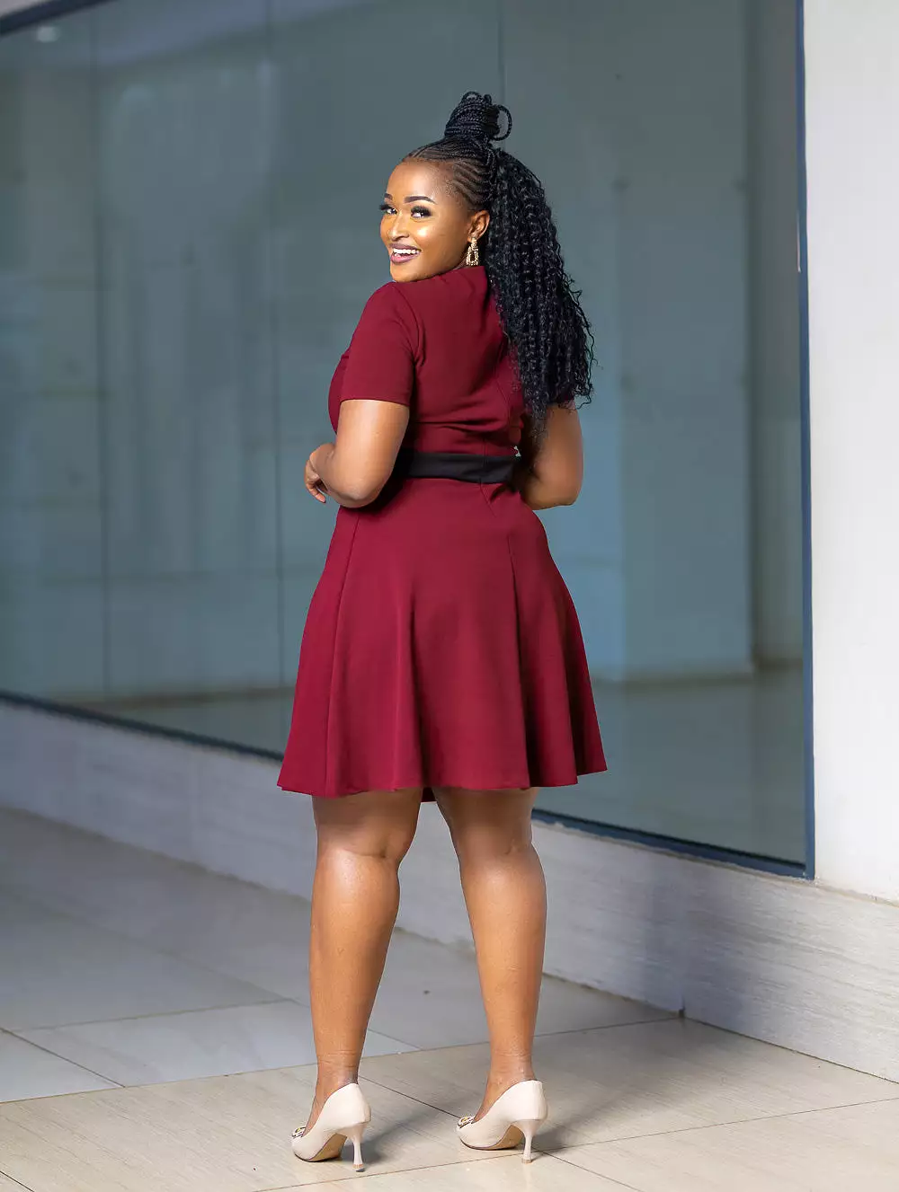 Maroon crossneck Aline dress