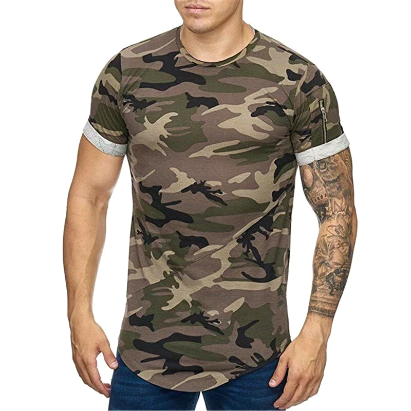 Men's Camouflage T-shirt Breathable Thin Round Neck Short Sleeve Hiking Fishing Training Tops