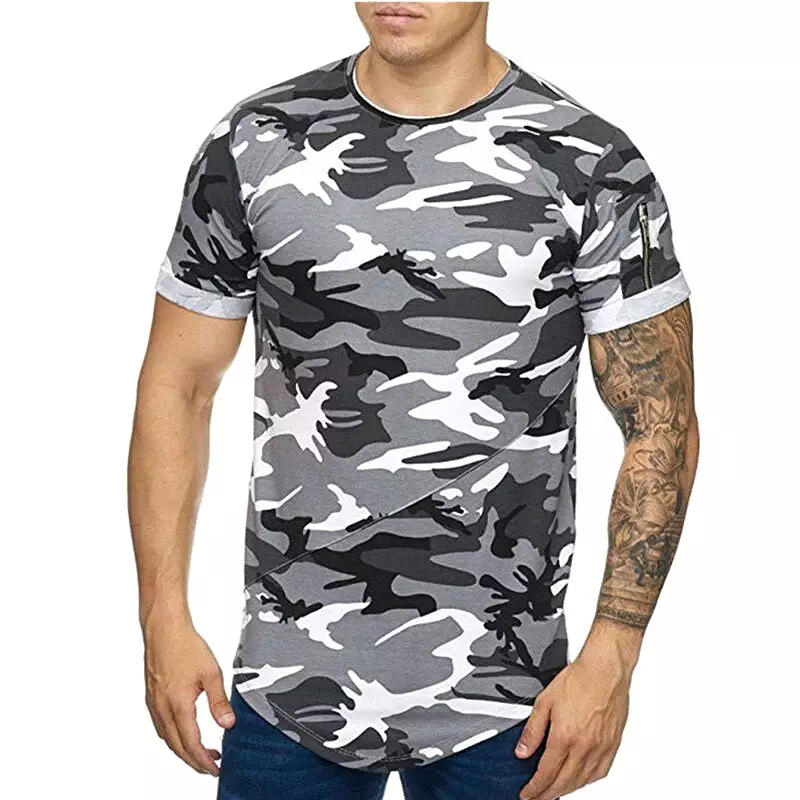 Men's Camouflage T-shirt Breathable Thin Round Neck Short Sleeve Hiking Fishing Training Tops