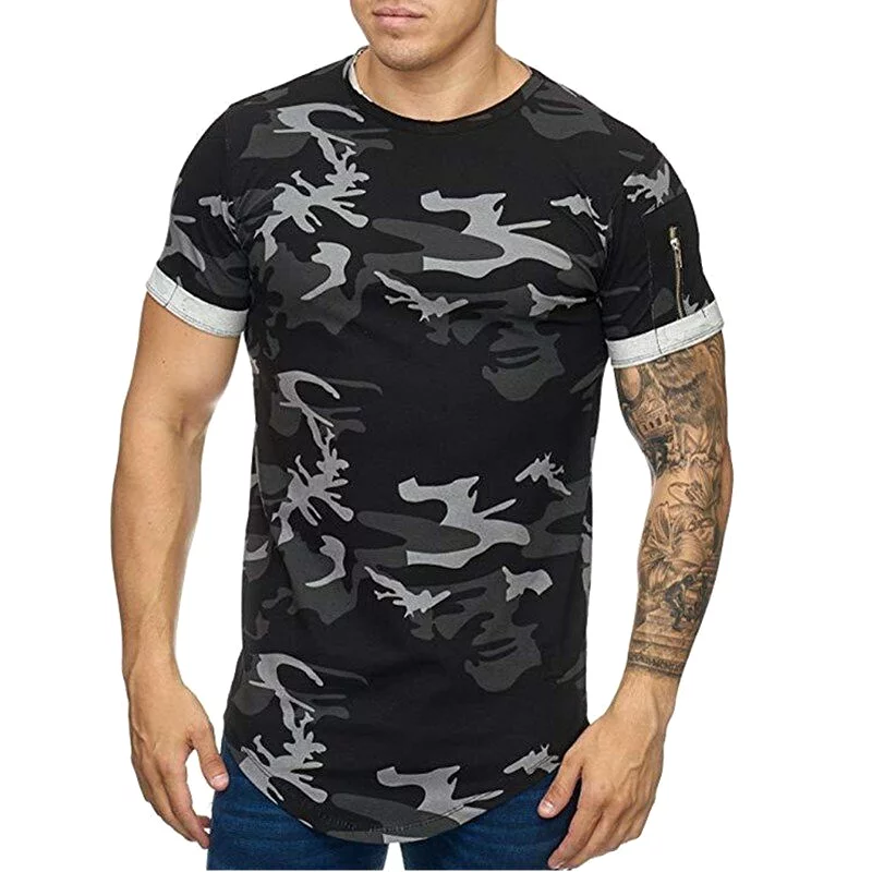 Men's Camouflage T-shirt Breathable Thin Round Neck Short Sleeve Hiking Fishing Training Tops