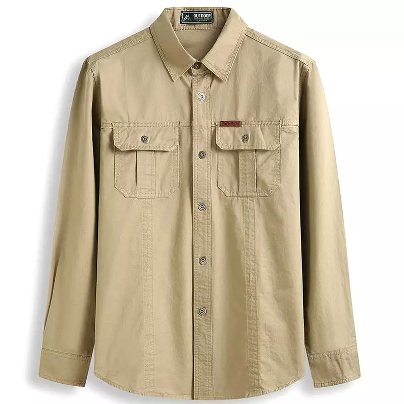 men's long-sleeved military casual shirt