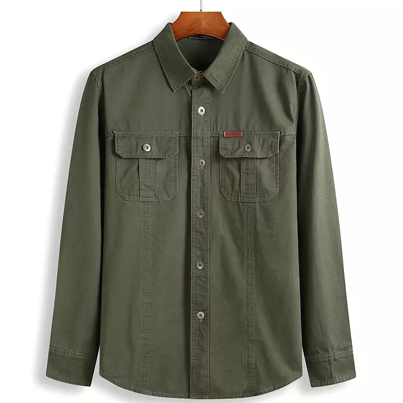 men's long-sleeved military casual shirt