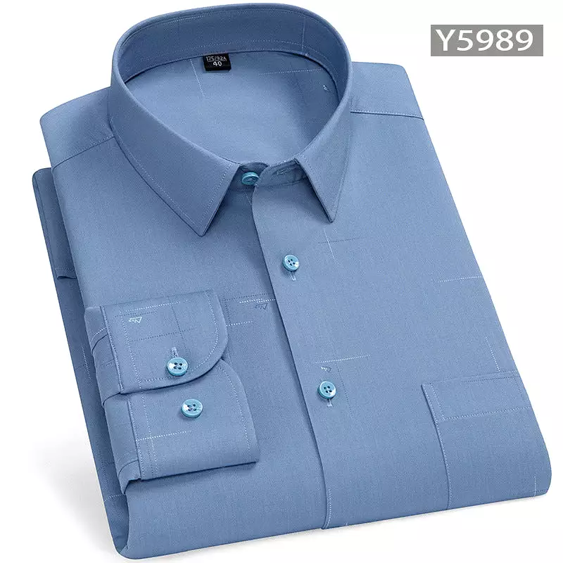 Men's long-sleeved thin loose elastic fiber cotton shirt