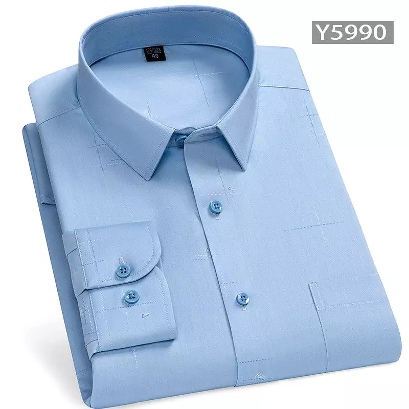 Men's long-sleeved thin loose elastic fiber cotton shirt