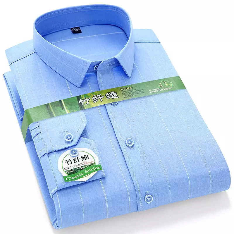 Men's long-sleeved thin loose elastic fiber cotton shirt