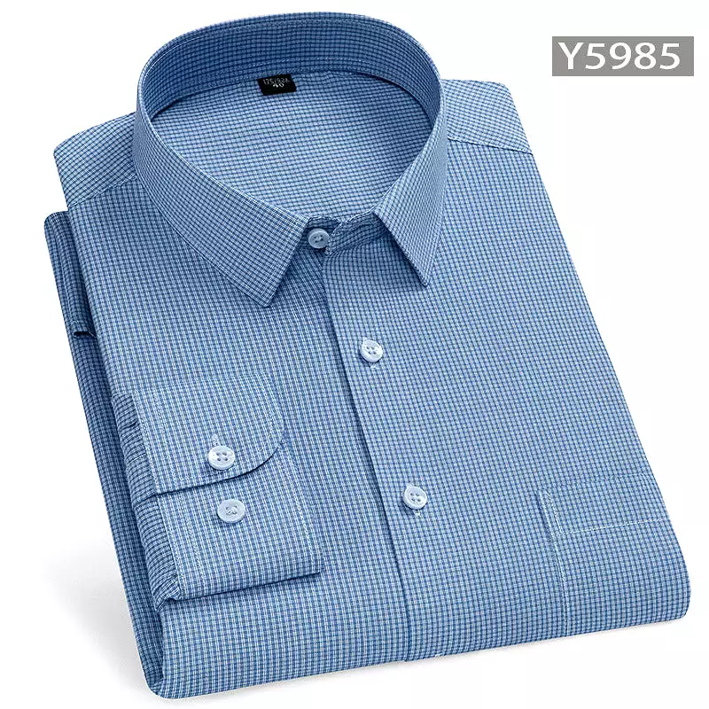 Men's long-sleeved thin loose elastic fiber cotton shirt