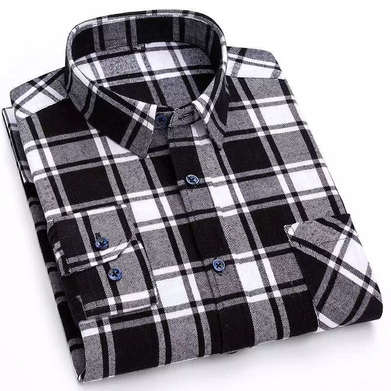 Men's new cotton brushed plaid shirt