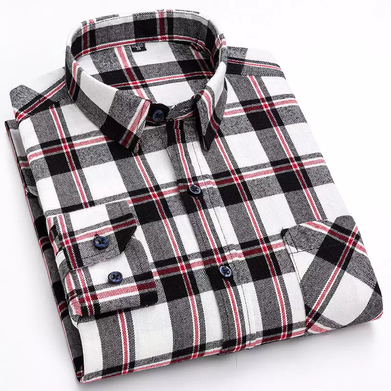 Men's new cotton brushed plaid shirt