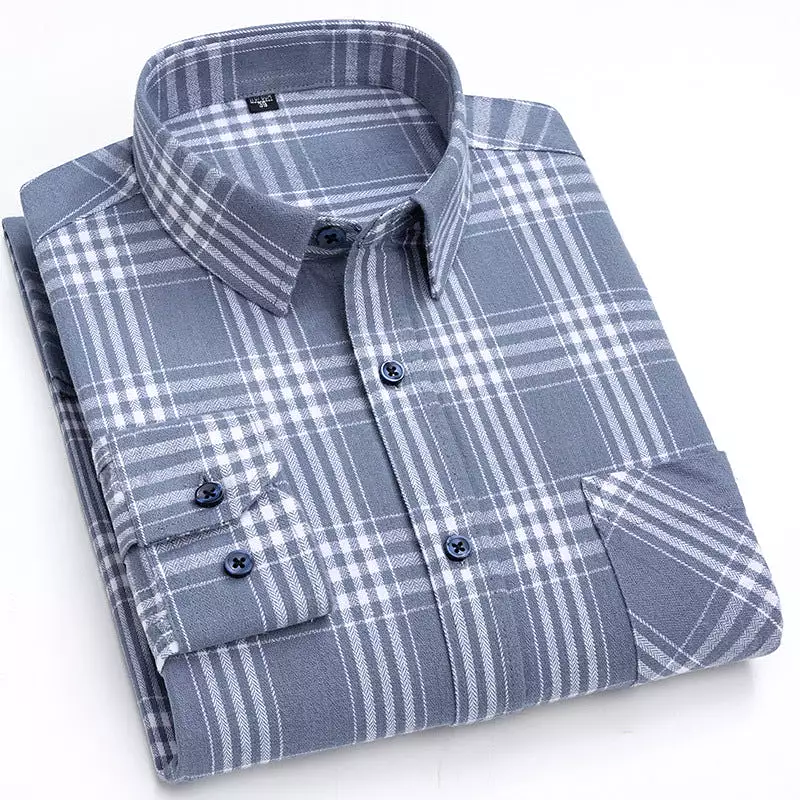 Men's new cotton brushed plaid shirt