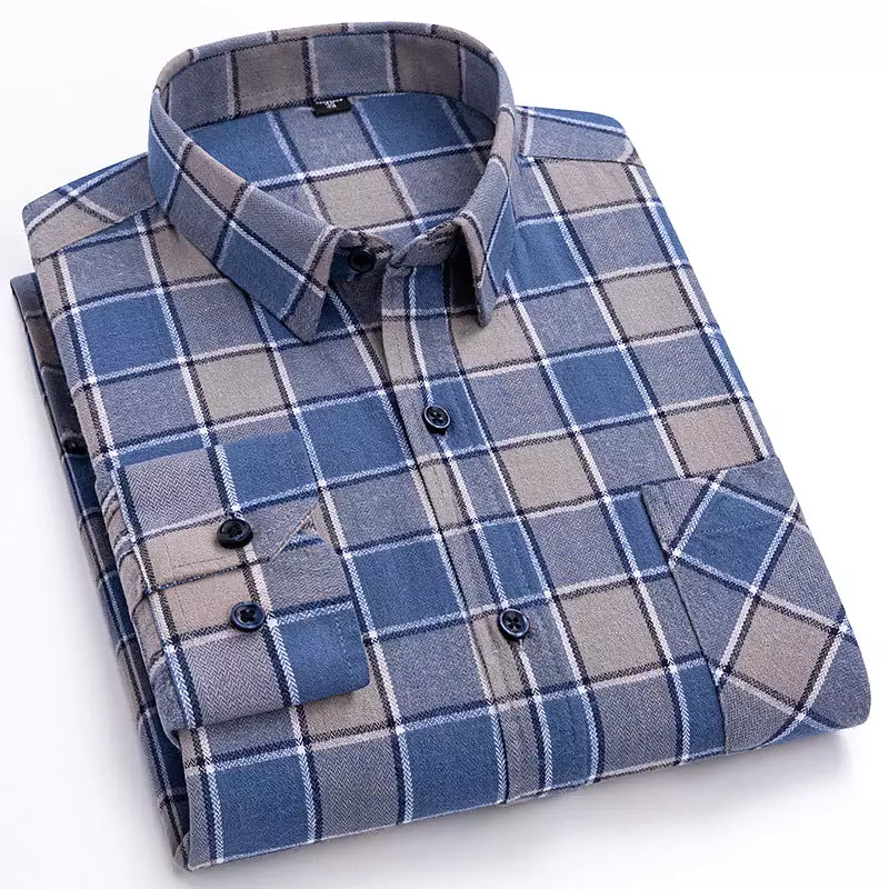 Men's new cotton brushed plaid shirt