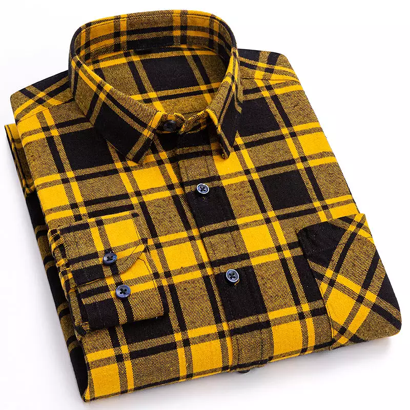 Men's new cotton brushed plaid shirt