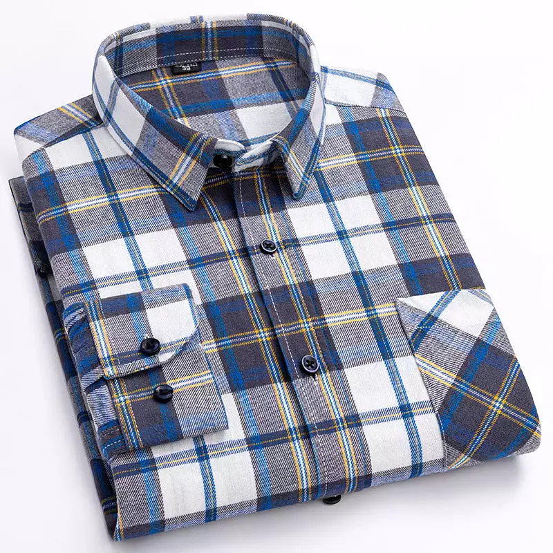 Men's new cotton brushed plaid shirt