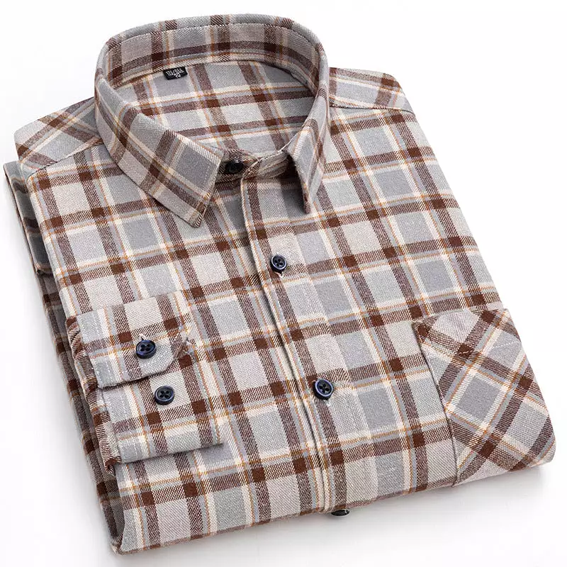 Men's new cotton brushed plaid shirt