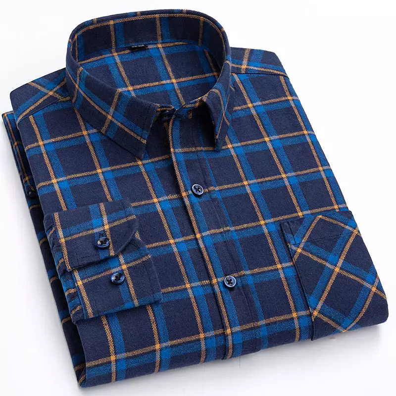 Men's new cotton brushed plaid shirt