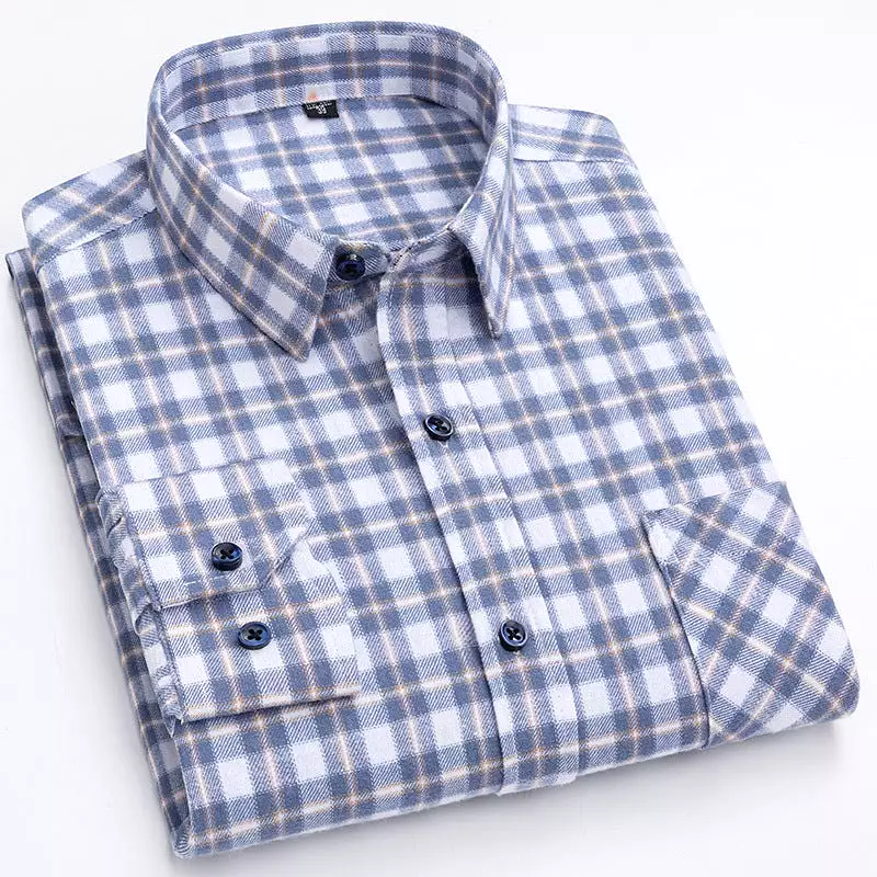 Men's new cotton brushed plaid shirt