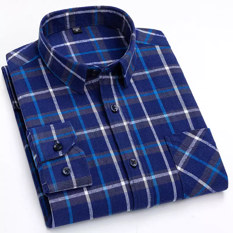 Men's new cotton brushed plaid shirt