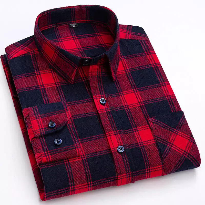 Men's new cotton brushed plaid shirt