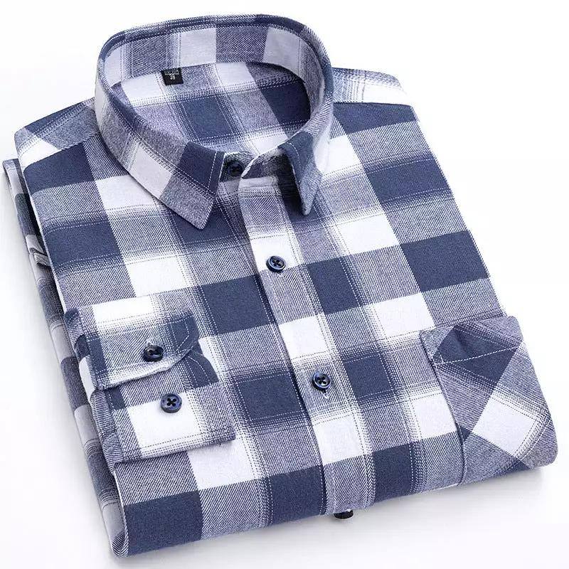 Men's new cotton brushed plaid shirt