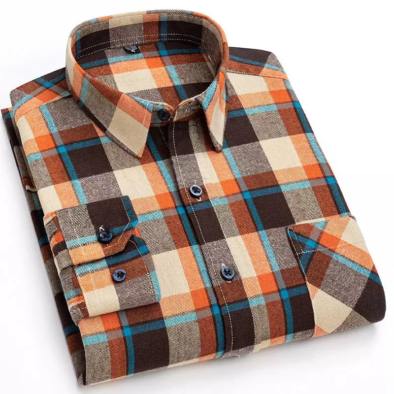 Men's new cotton brushed plaid shirt