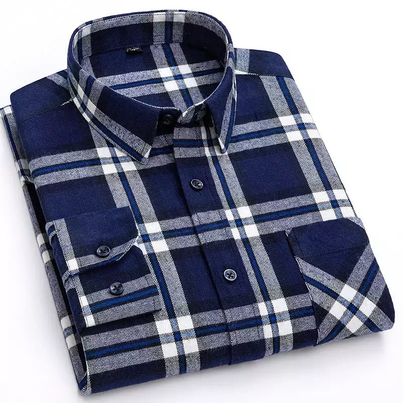 Men's new cotton brushed plaid shirt