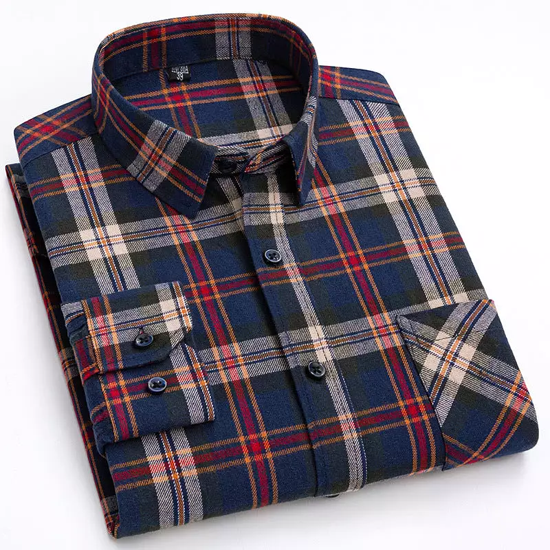 Men's new cotton brushed plaid shirt