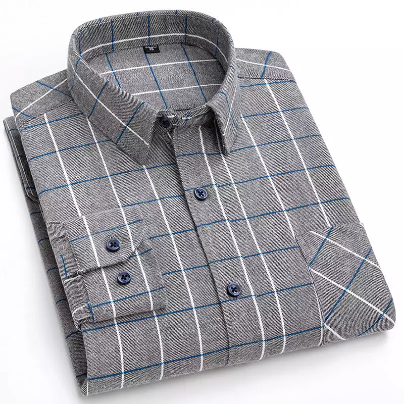 Men's new cotton brushed plaid shirt