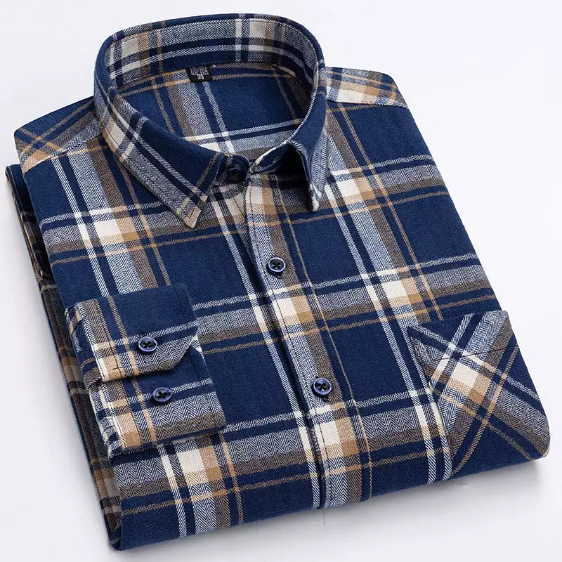 Men's new cotton brushed plaid shirt